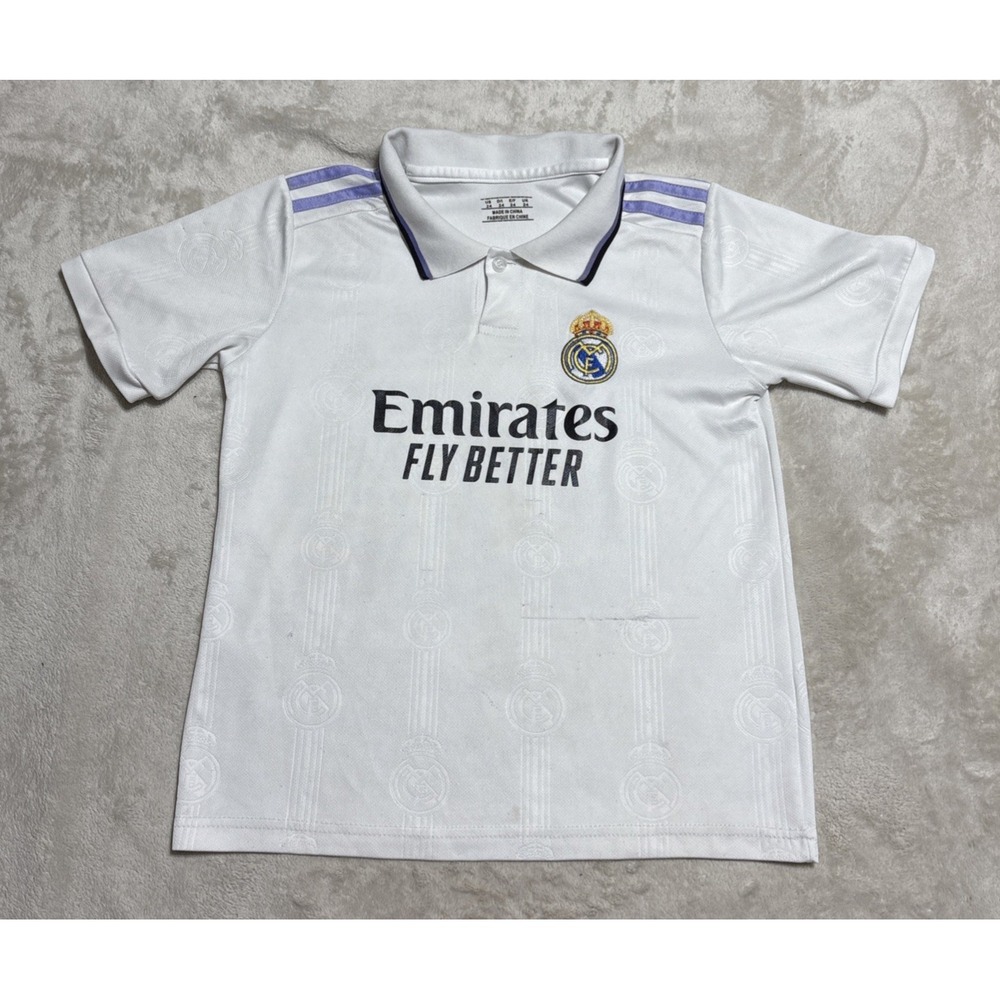 REAL MADRID Soccer Jersey Boys Small 24 Vini Jr 20 White Football Kit Home 22 23